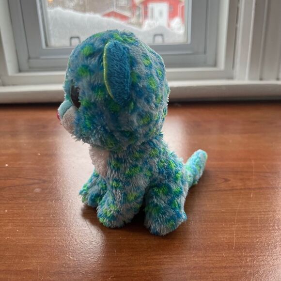 Ty Beanie Boo Leona The Leopard Cat Teal Blue Green No Hang Tags Plushie 6in - Picture 2 of 5